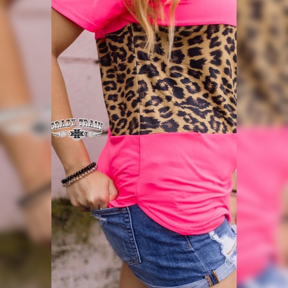 Neon Pink and Leopard Top - Picture 3 of 4
